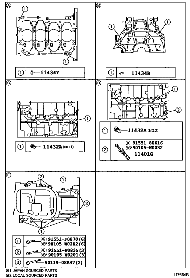 Toyota COROLLA Cylinder Block EPC diagram — 117664B