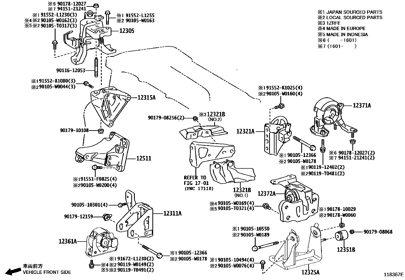 Toyota COROLLA Engine Mounting EPC diagram — 118367E