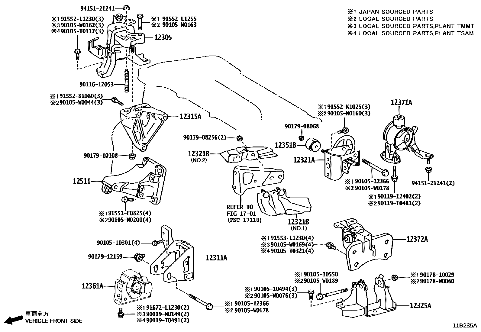 Toyota COROLLA Engine Mounting EPC diagram — 11B235A