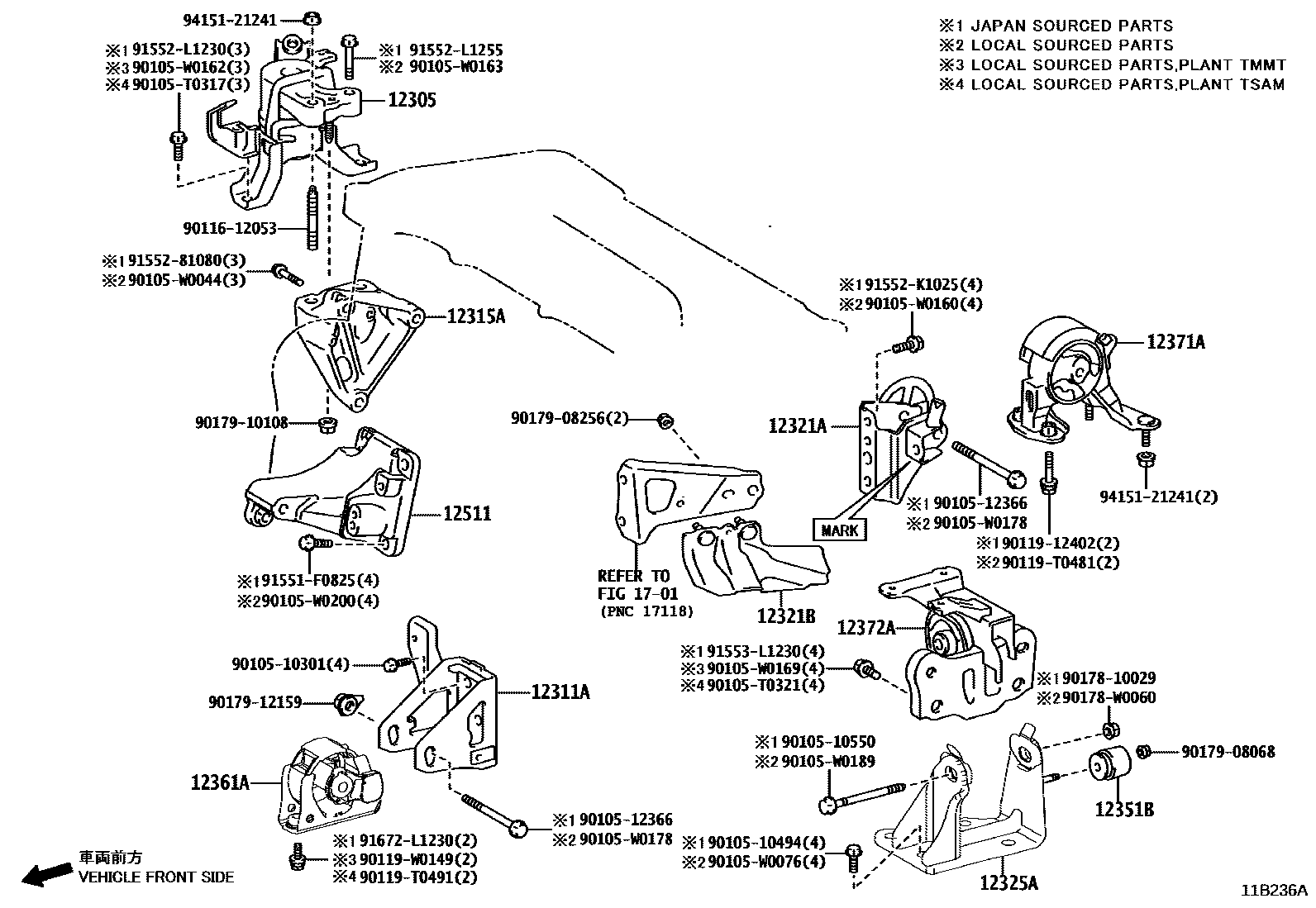 Toyota COROLLA Engine Mounting EPC diagram — 11B236A