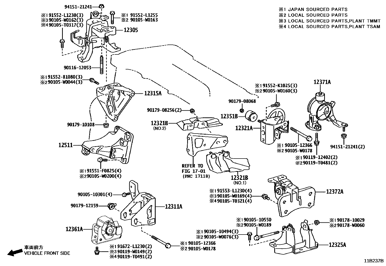 Toyota COROLLA Engine Mounting EPC diagram — 11B237B