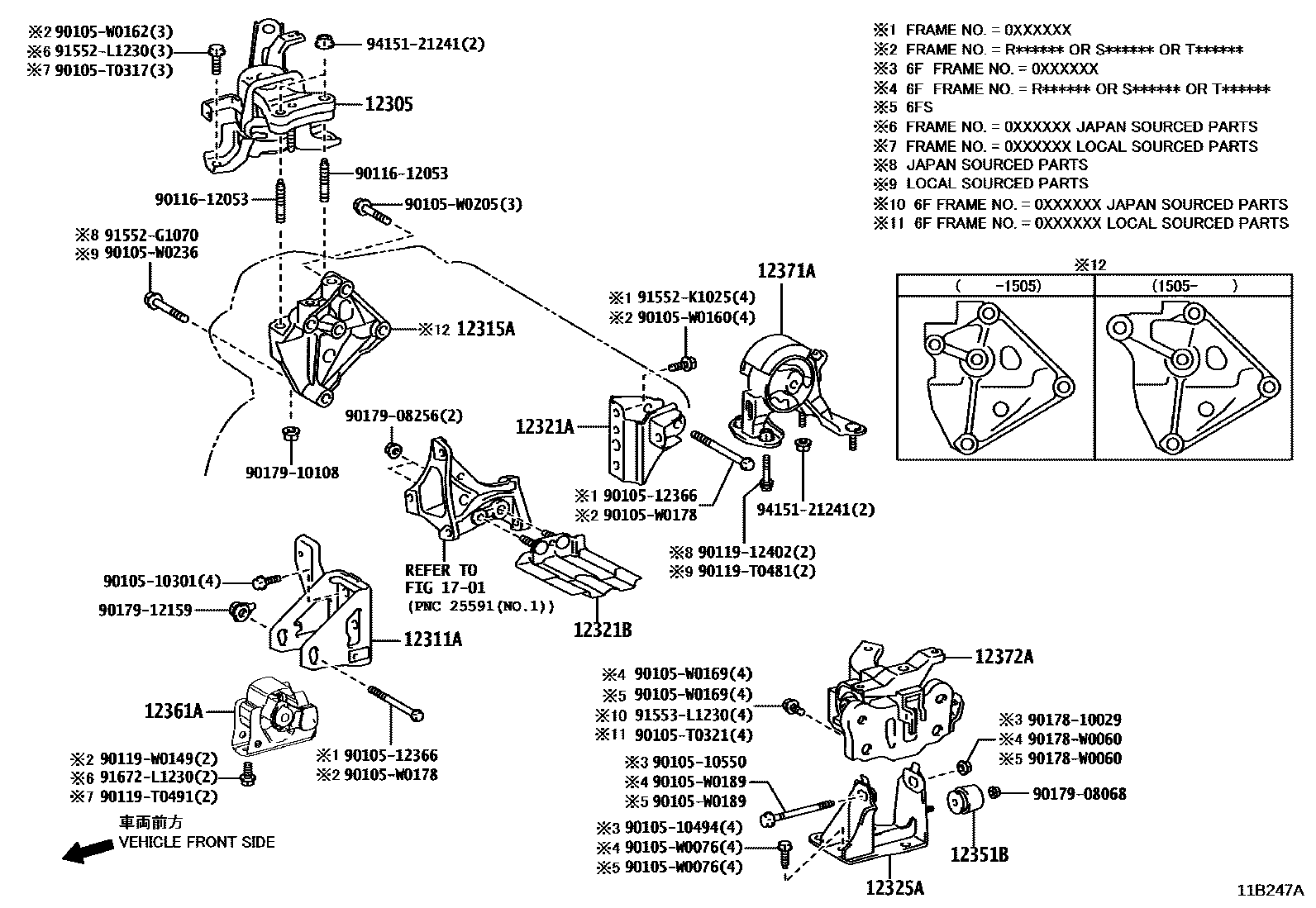 Toyota COROLLA Engine Mounting EPC diagram — 11B247A