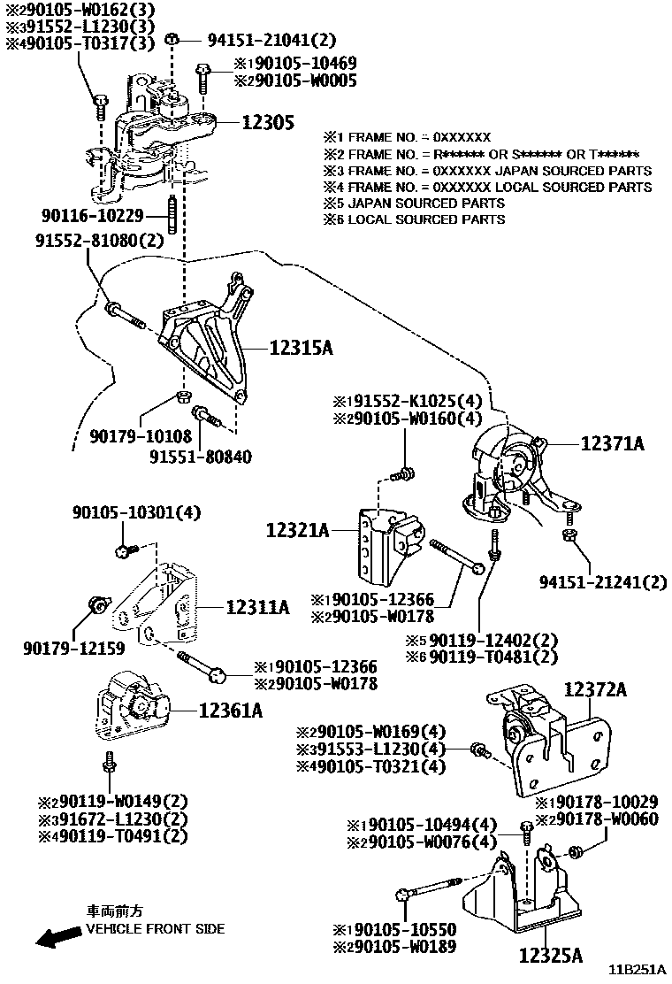 Toyota COROLLA Engine Mounting EPC diagram — 11B251A