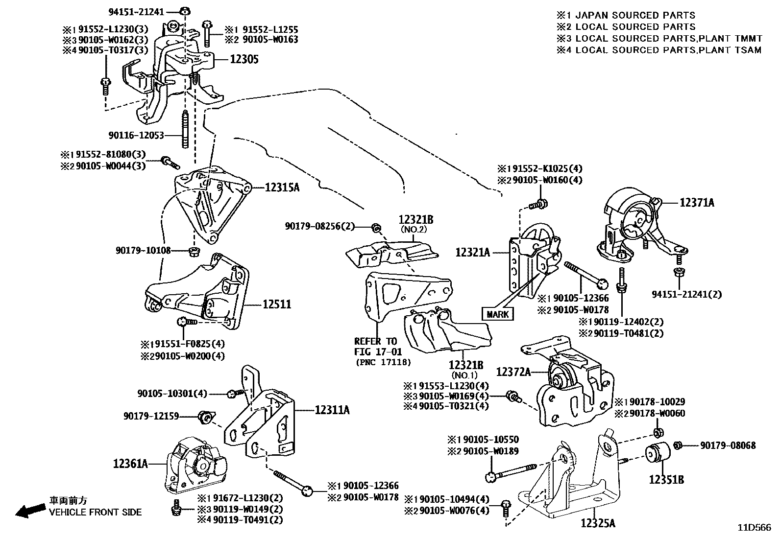 Toyota COROLLA Engine Mounting EPC diagram — 11D566