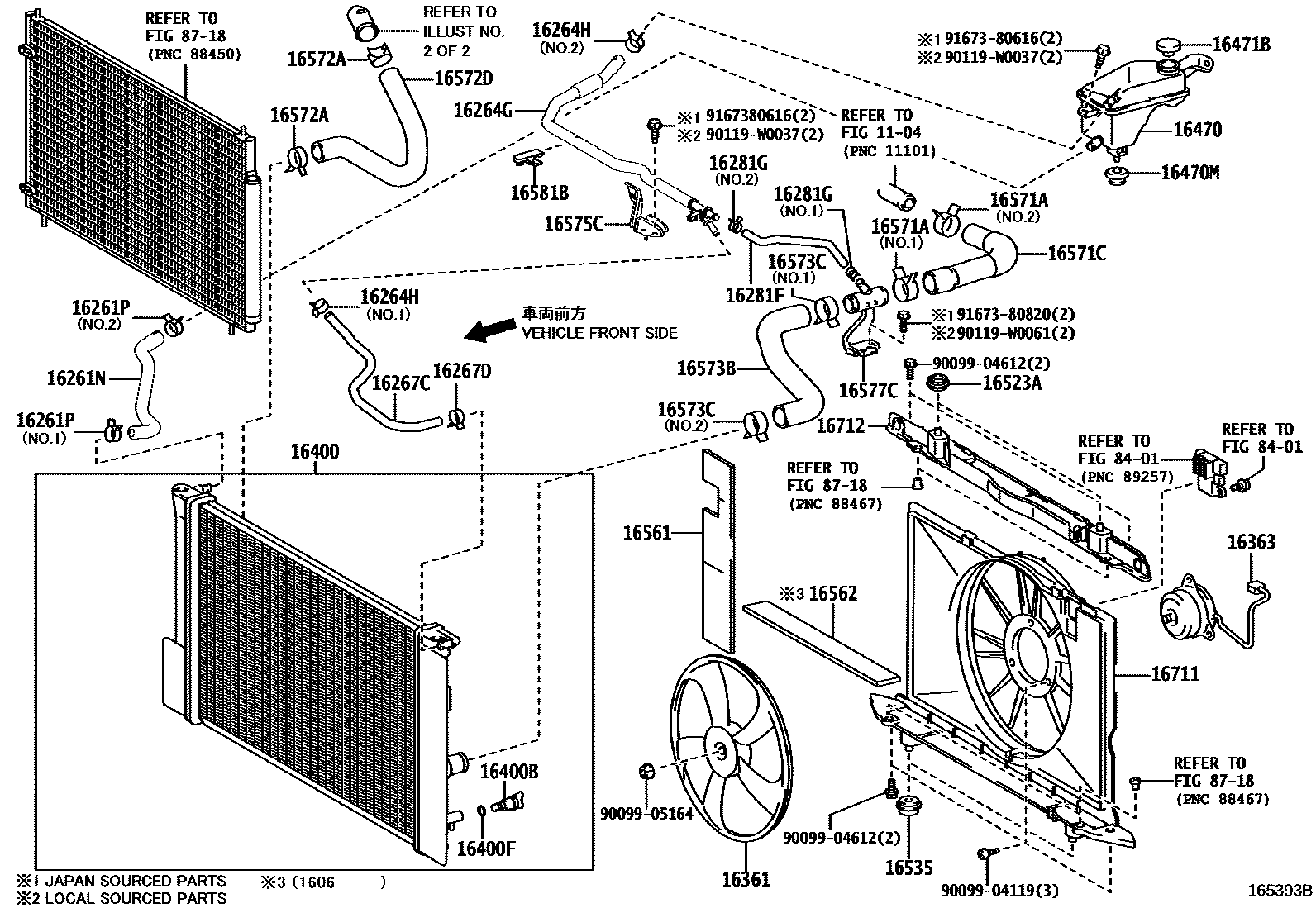 Toyota COROLLA RADIATOR & WATER OUTLET EPC diagram — 165393B