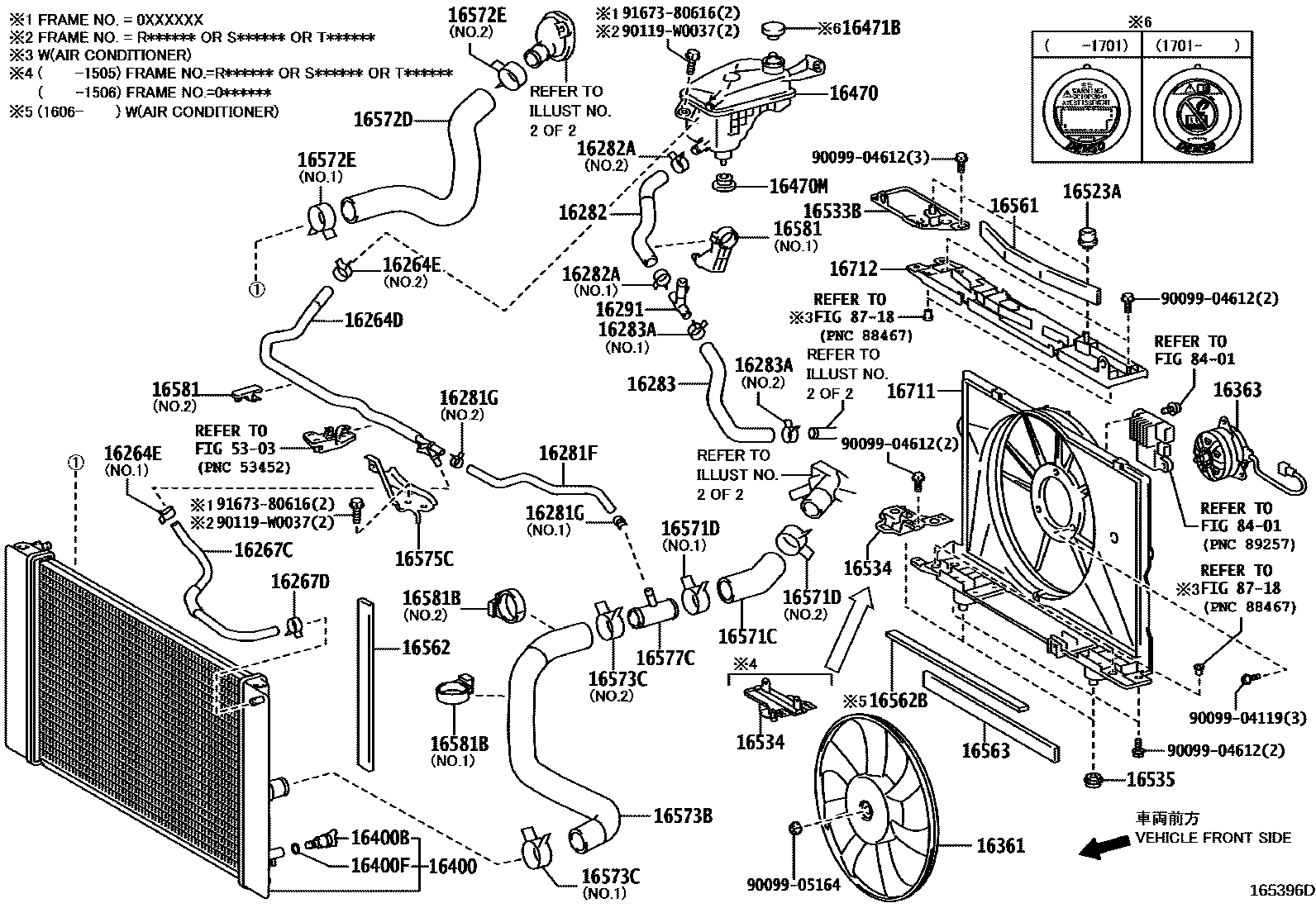 Toyota COROLLA RADIATOR & WATER OUTLET EPC diagram — 165396D