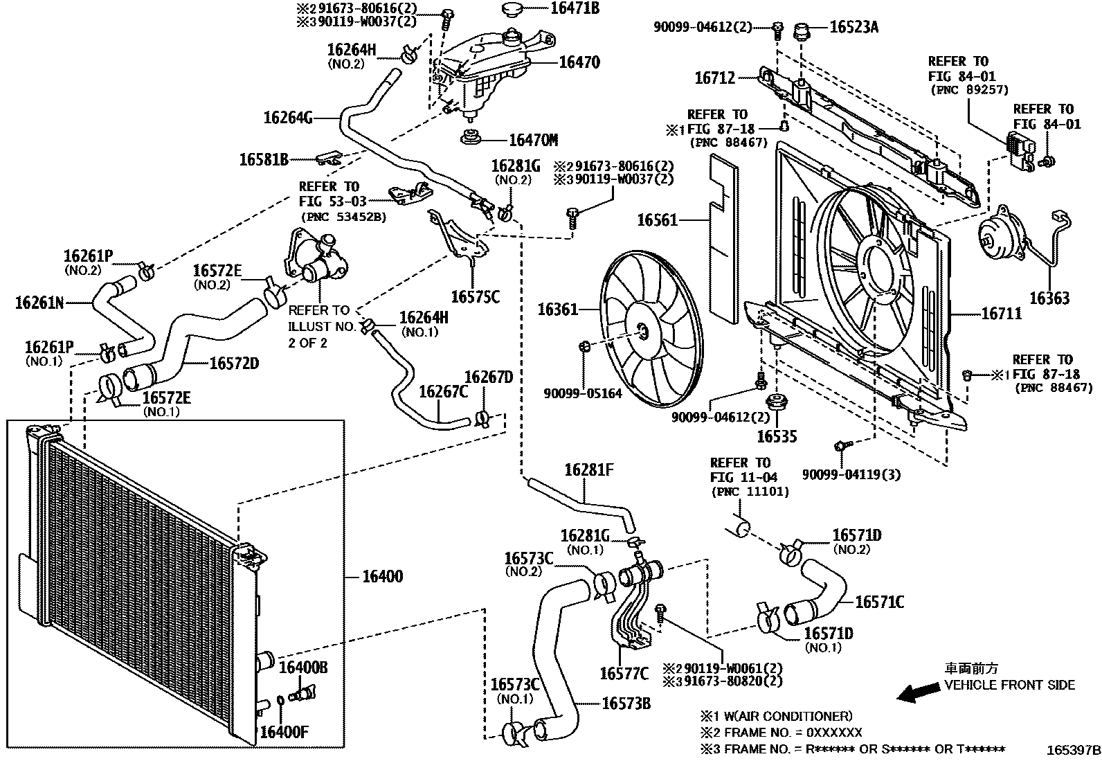 Toyota COROLLA RADIATOR & WATER OUTLET EPC diagram — 165397B
