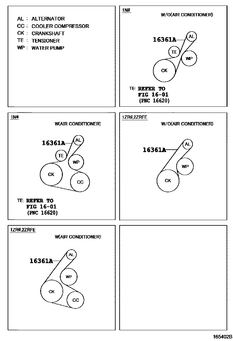 Toyota COROLLA V-Belt EPC diagram — 165402B