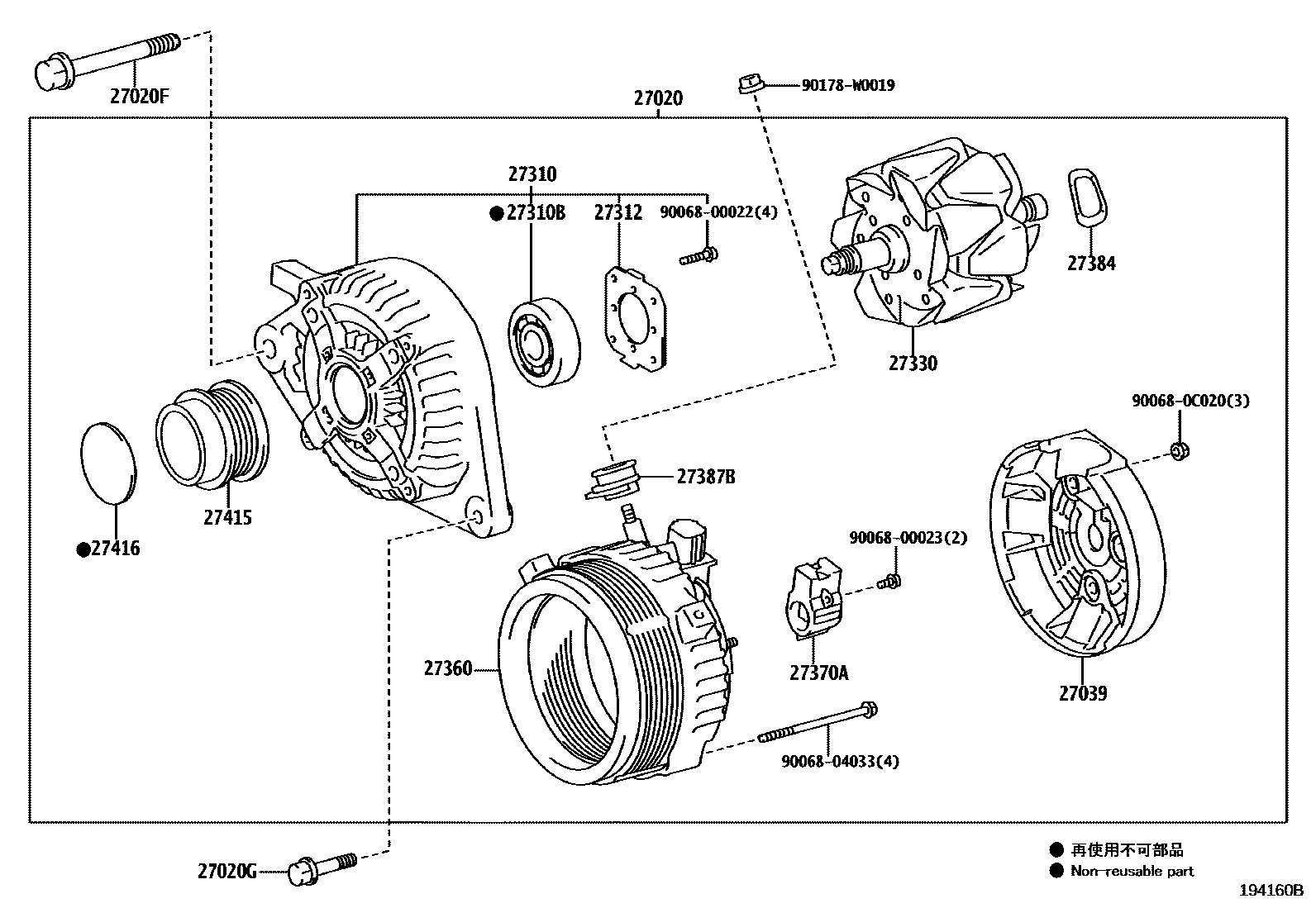 Toyota COROLLA Alternator EPC diagram — 194160B