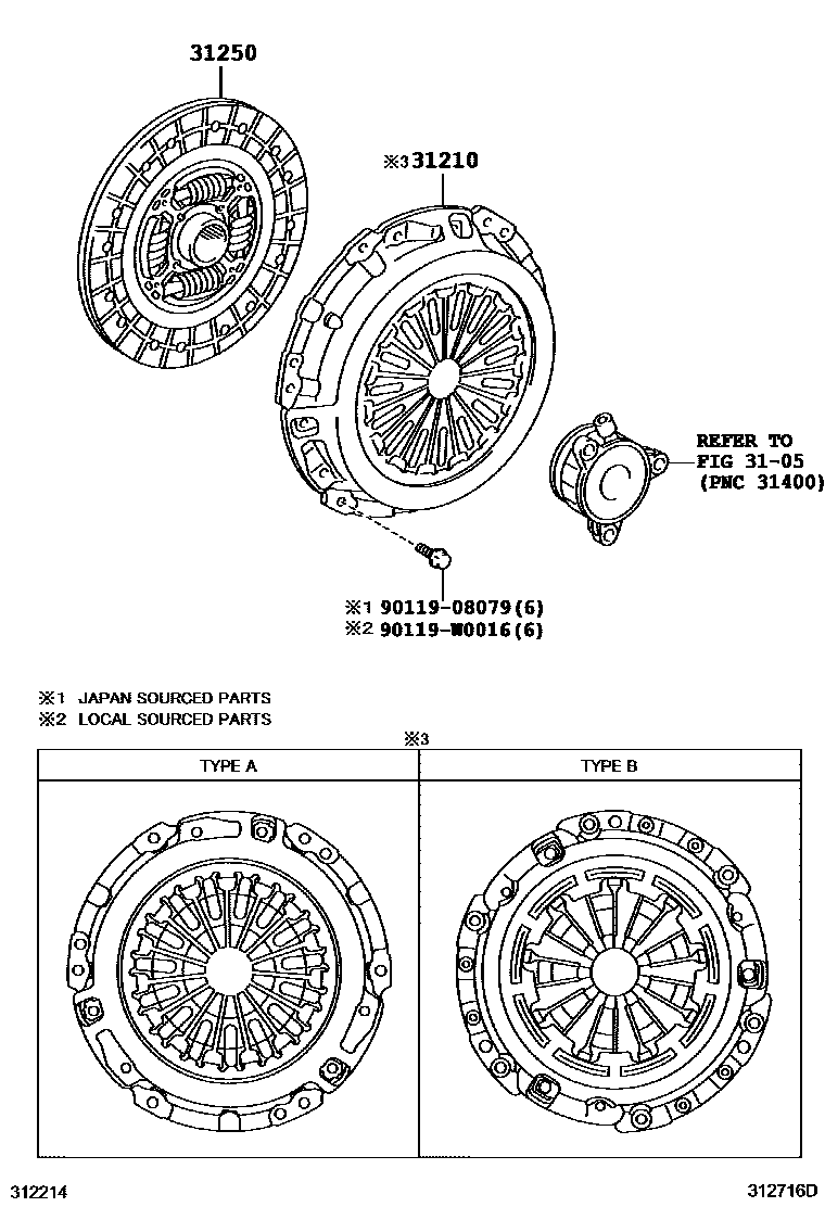Toyota COROLLA 离合器和分离叉 EPC diagram — 312716D