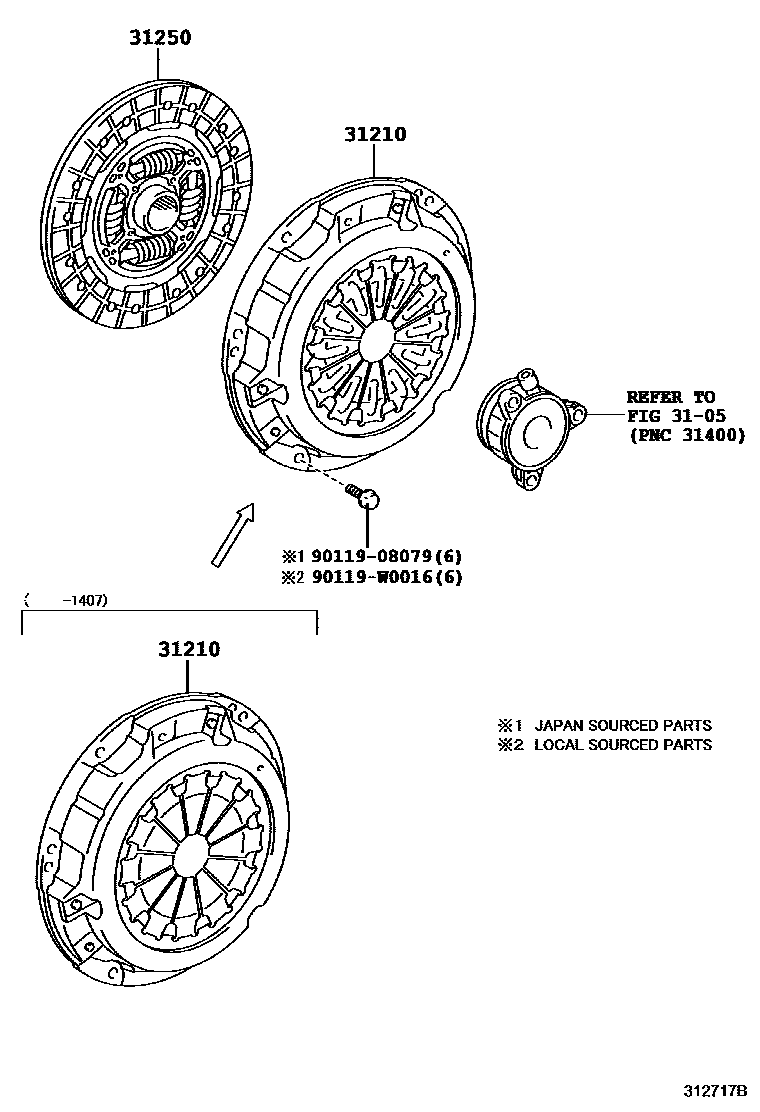 Toyota COROLLA 离合器和分离叉 EPC diagram — 312717B