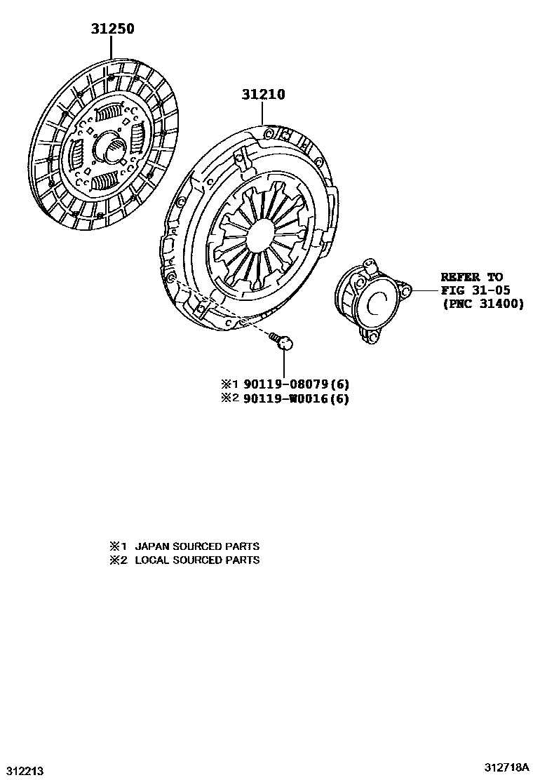 Toyota COROLLA 离合器和分离叉 EPC diagram — 312718A