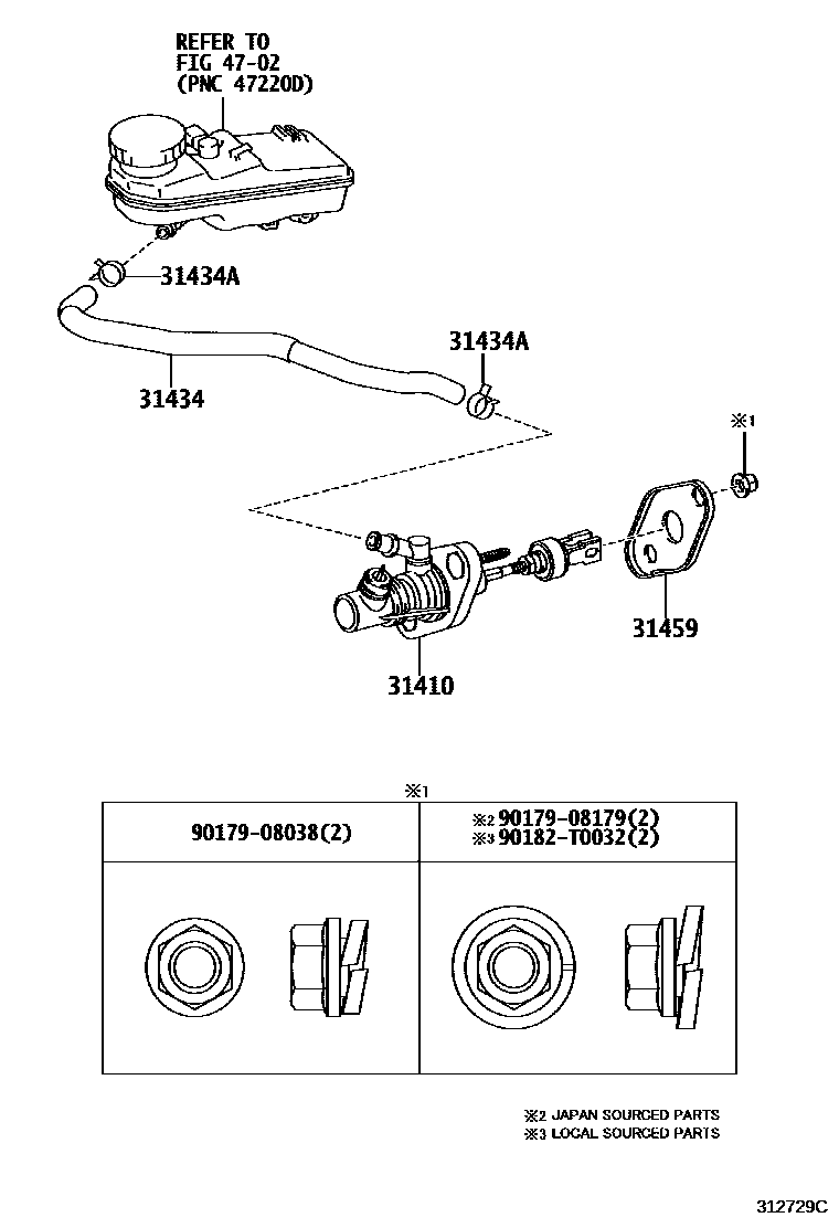 Toyota COROLLA 离合器总泵 EPC diagram — 312729C