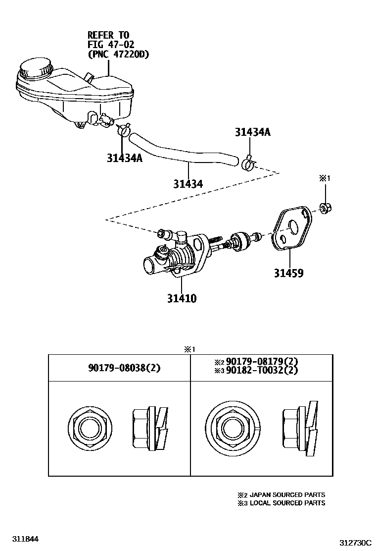 Toyota COROLLA 离合器总泵 EPC diagram — 312730C