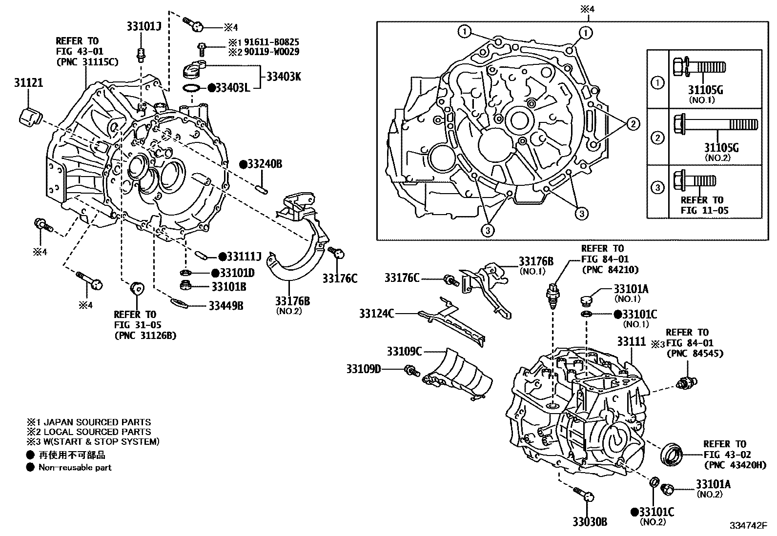 Toyota COROLLA 离合器壳和变速器壳(MTM) EPC diagram — 334742F