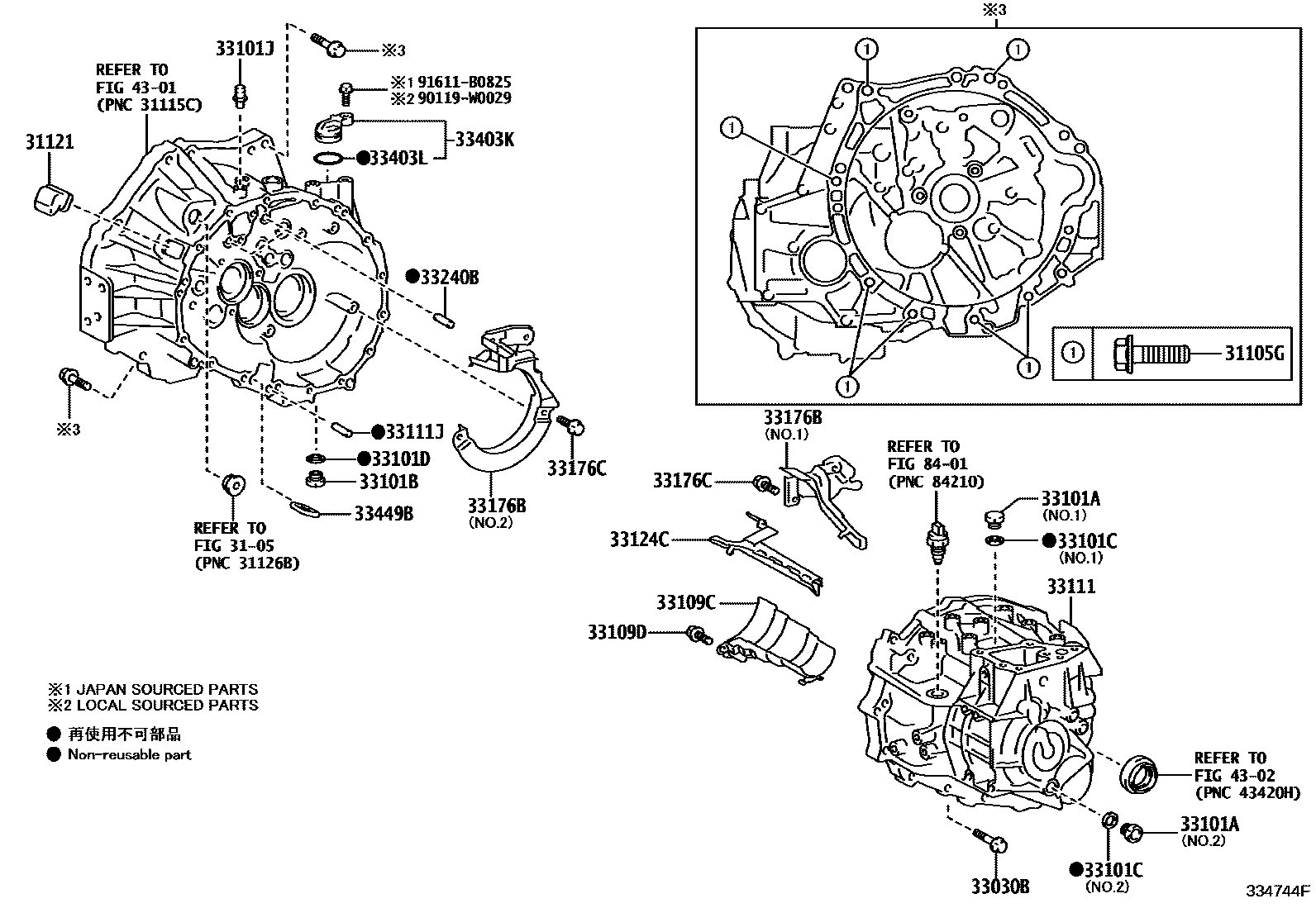 Toyota COROLLA 离合器壳和变速器壳(MTM) EPC diagram — 334744F