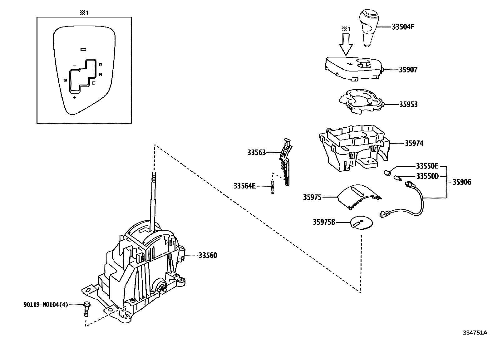 Toyota COROLLA Shift Lever & Retainer EPC diagram — 334751A