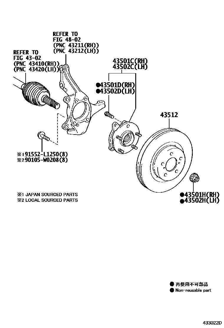 Toyota COROLLA Front Axle Hub EPC diagram — 433022D