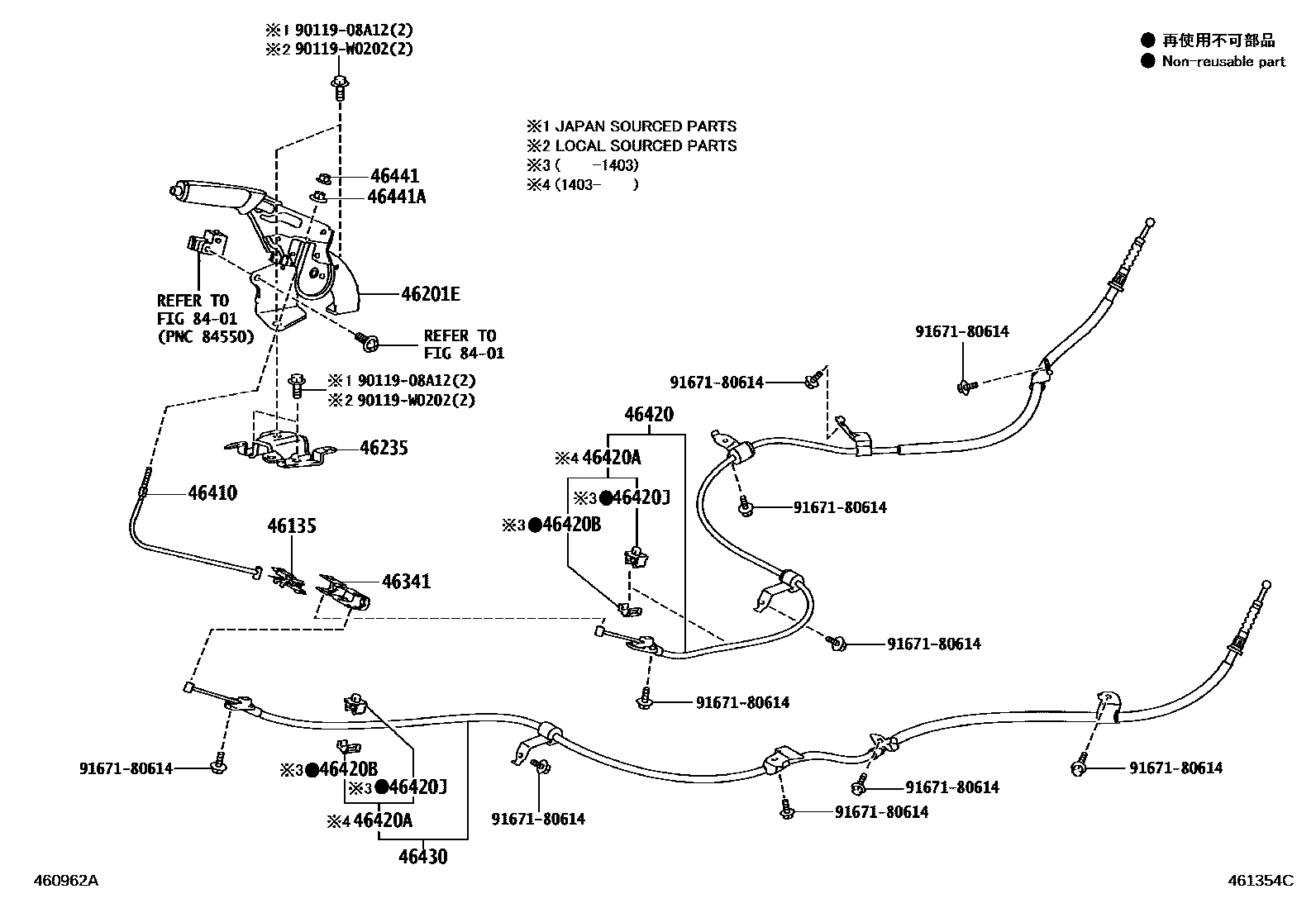Toyota COROLLA Parking Brake & Cable EPC diagram — 461354C