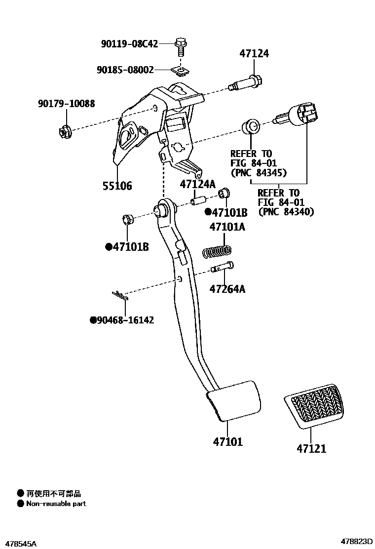 Toyota COROLLA Brake Pedal & Bracket EPC diagram — 478823D
