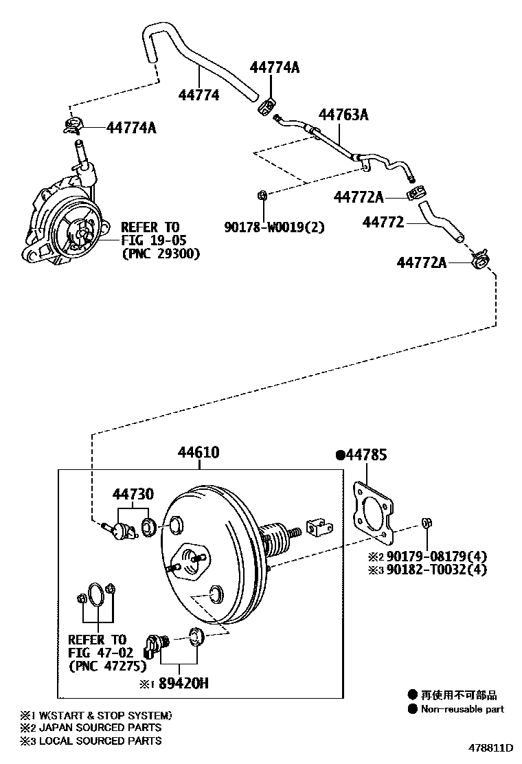 Toyota COROLLA 制动助力器和真空管 EPC diagram — 478811D