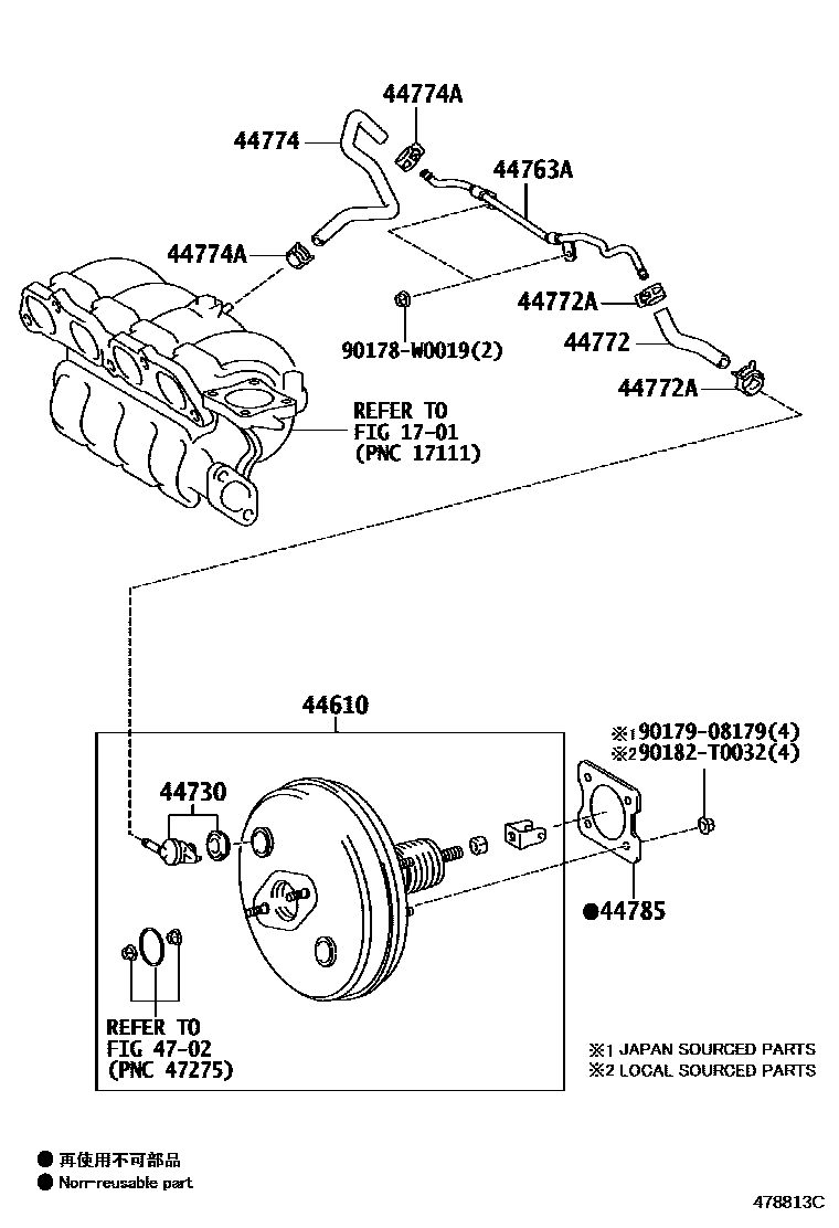 Toyota COROLLA 制动助力器和真空管 EPC diagram — 478813C