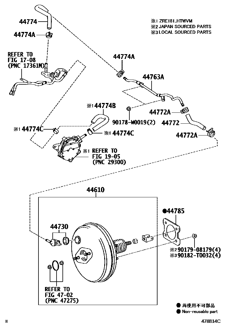 Toyota COROLLA 制动助力器和真空管 EPC diagram — 478814C