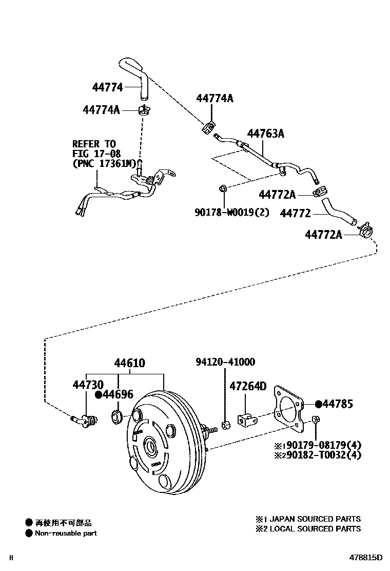 Toyota COROLLA 制动助力器和真空管 EPC diagram — 478815D