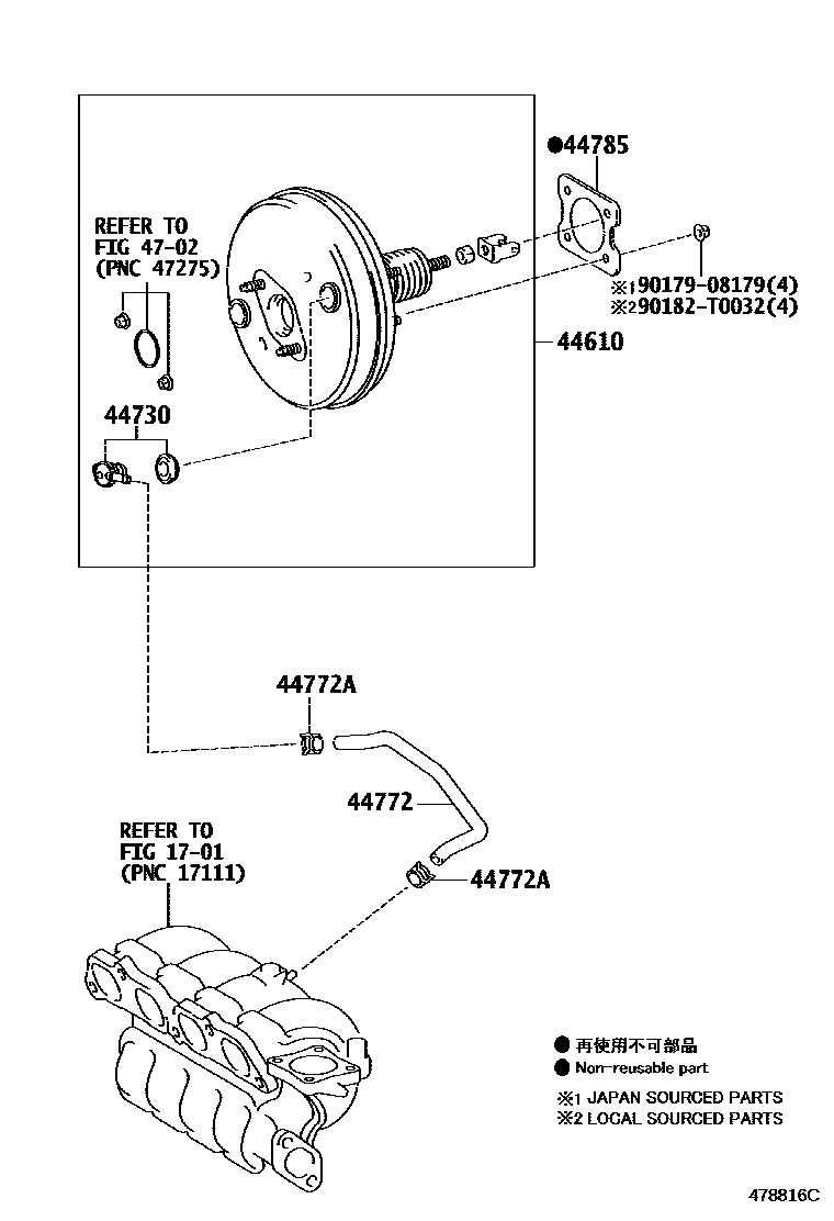 Toyota COROLLA 制动助力器和真空管 EPC diagram — 478816C
