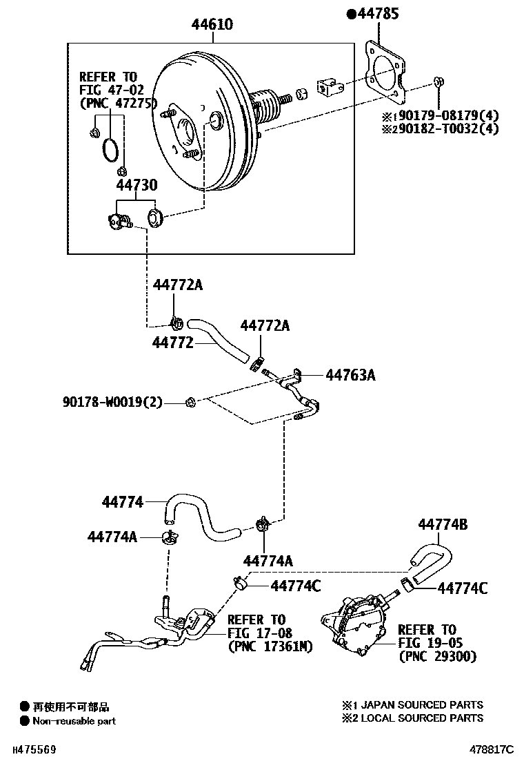 Toyota COROLLA 制动助力器和真空管 EPC diagram — 478817C
