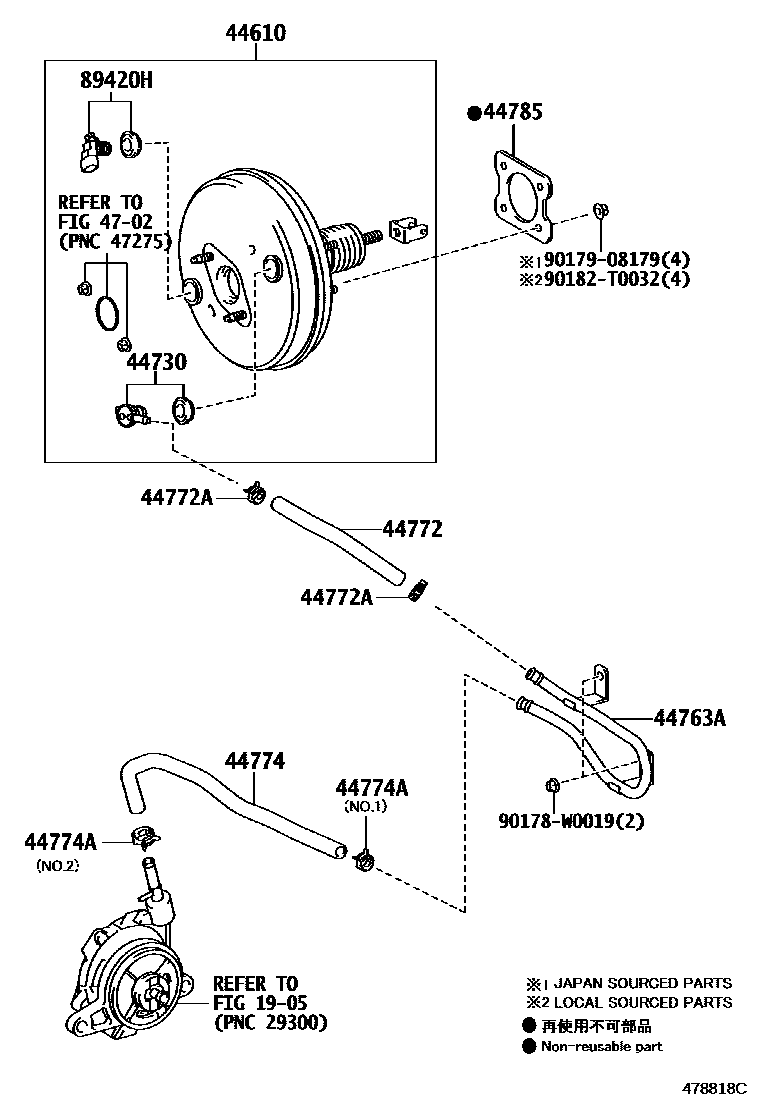Toyota COROLLA 制动助力器和真空管 EPC diagram — 478818C