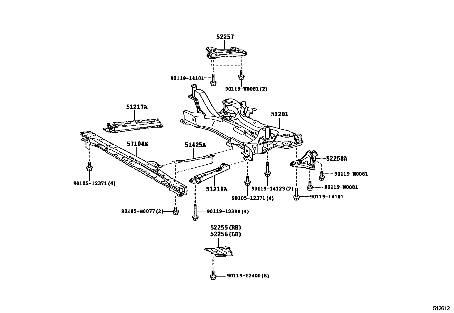 Toyota COROLLA 悬架横梁和发动机底罩 EPC diagram — 512612