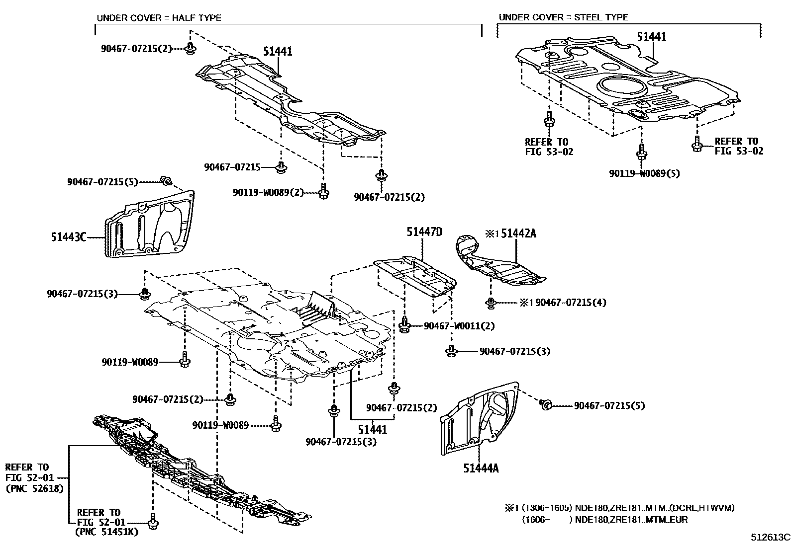 Toyota COROLLA 悬架横梁和发动机底罩 EPC diagram — 512613C