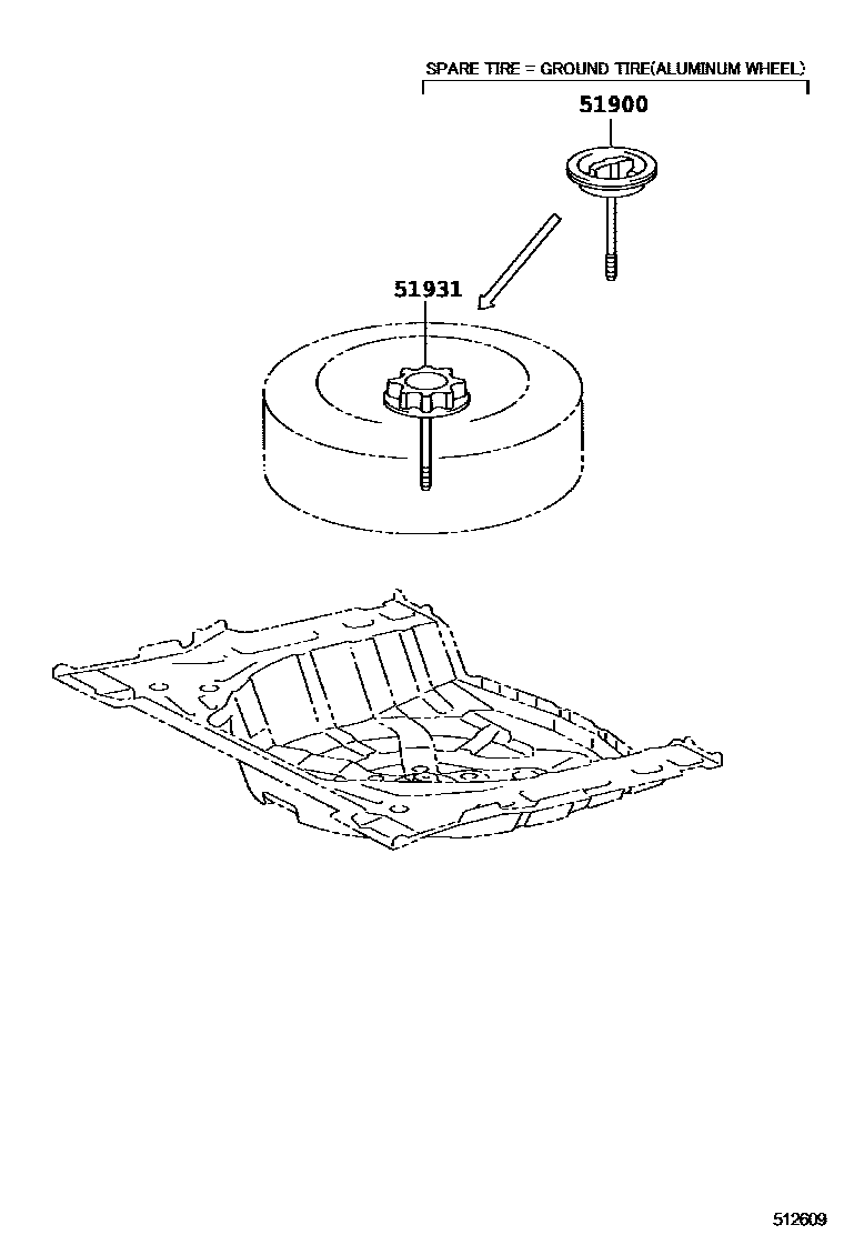 Toyota COROLLA Spare tire rack EPC diagram — 512609