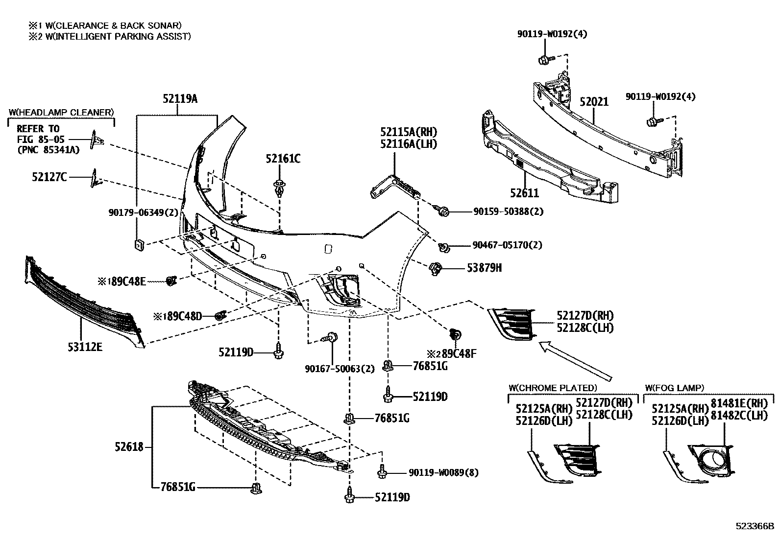 Toyota COROLLA 前保险杠及附件 EPC diagram — 523366B