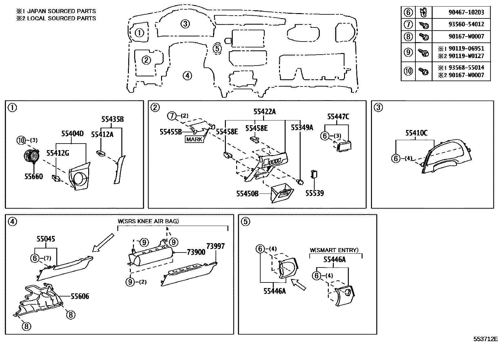 Toyota COROLLA 仪表板和手套箱 EPC diagram — 553712E