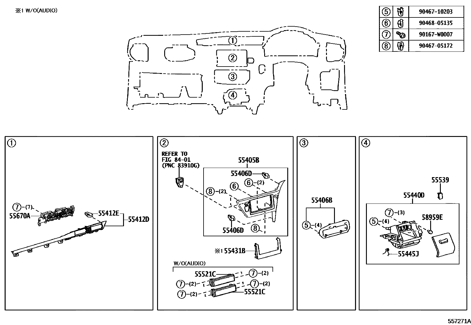 Toyota COROLLA 仪表板和手套箱 EPC diagram — 557271A