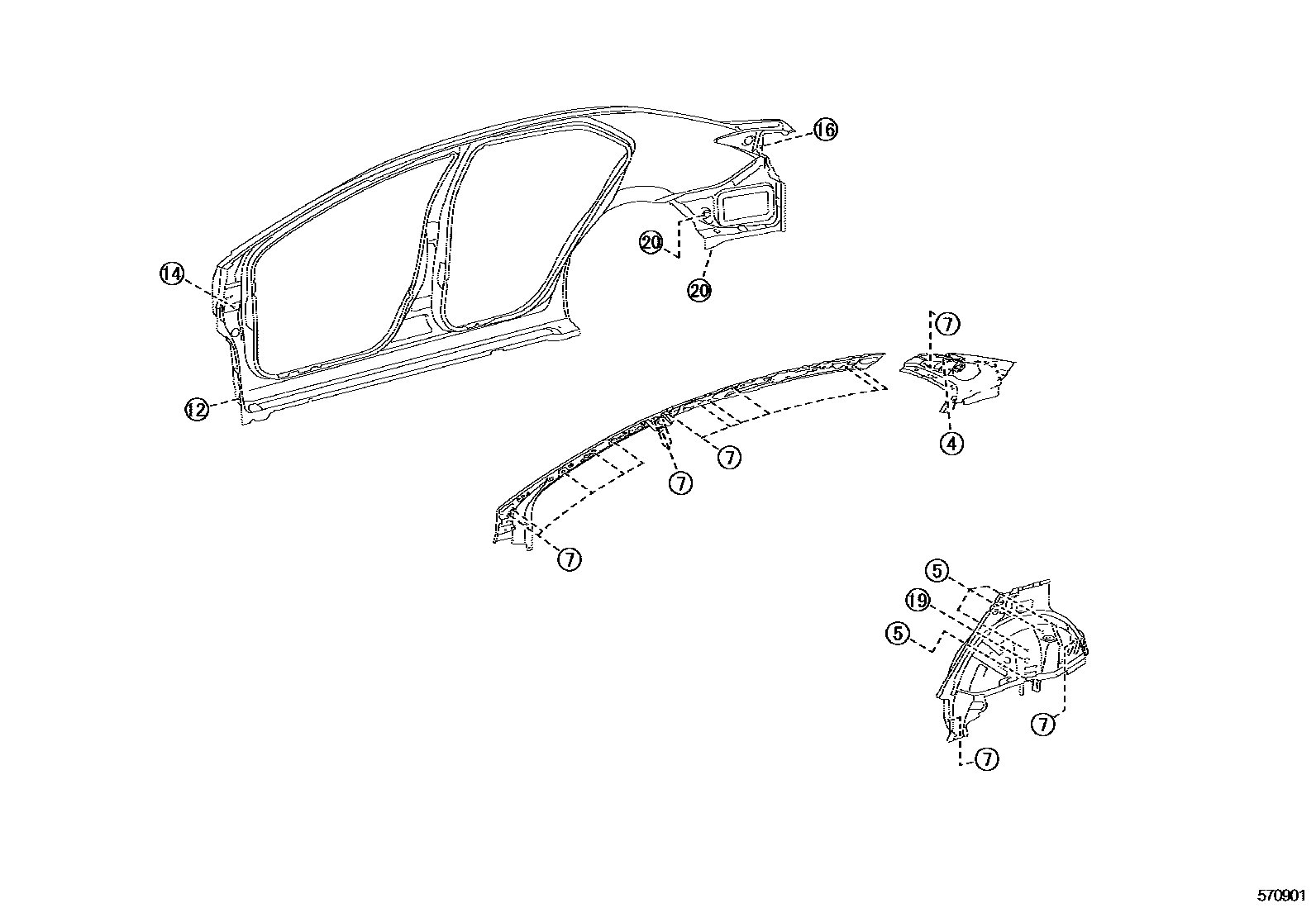 Toyota COROLLA hole plug EPC diagram — 570901