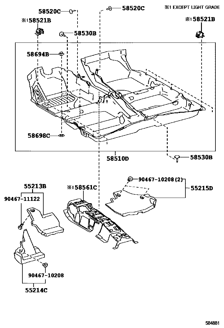 Toyota COROLLA 地板垫和地毯 EPC diagram — 584881