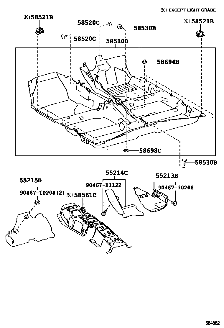 Toyota COROLLA 地板垫和地毯 EPC diagram — 584882