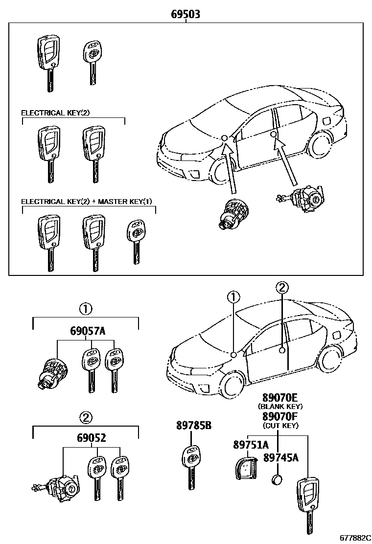 Toyota COROLLA 锁芯组件 EPC diagram — 677882C