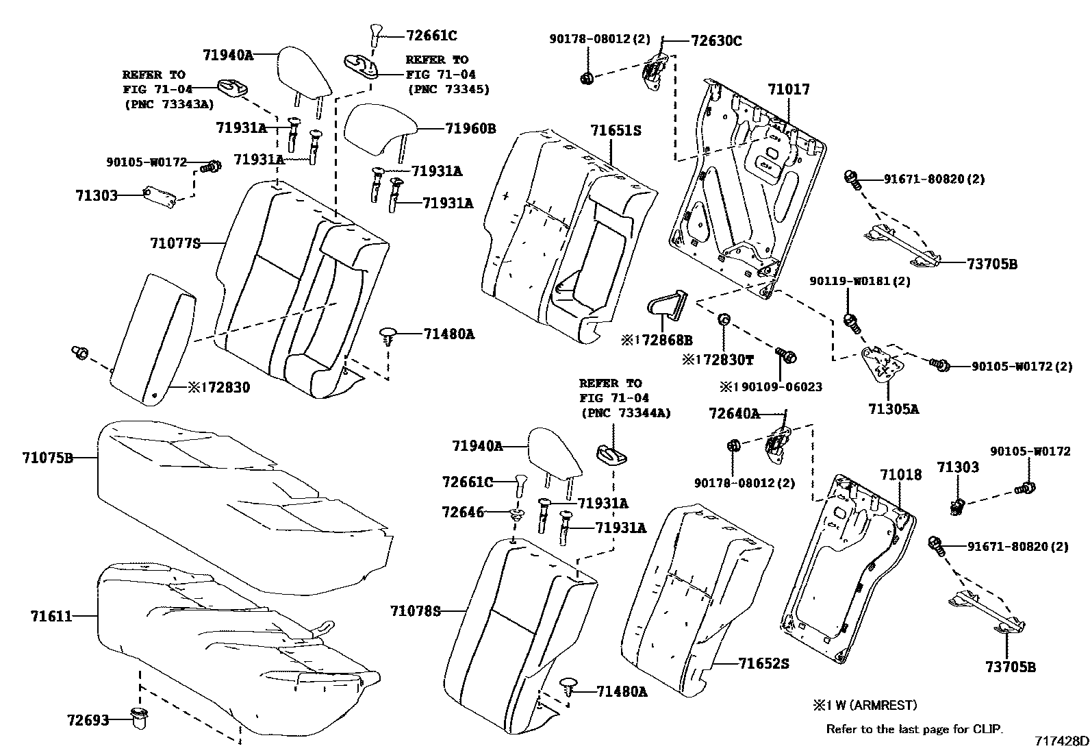 Toyota COROLLA 后排座椅和座椅滑轨 EPC diagram — 718428D