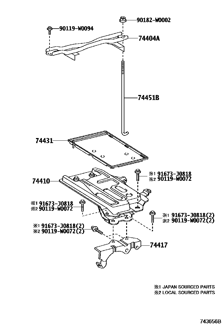 Toyota COROLLA battery holder EPC diagram — 743656B