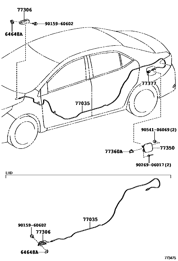 Toyota COROLLA 燃油箱和燃油管 EPC diagram — 773475