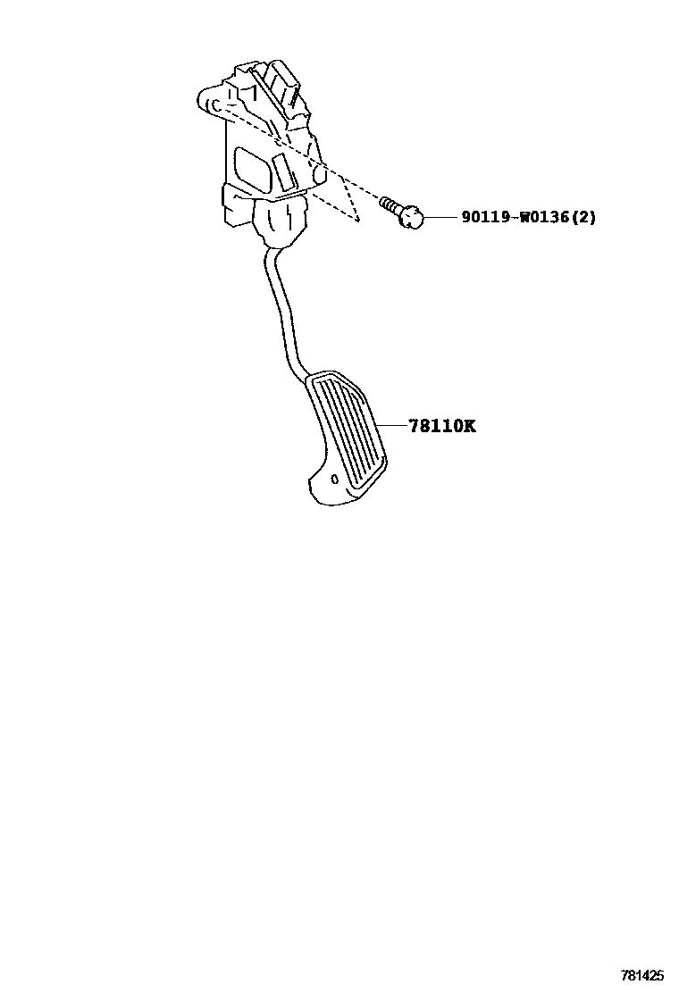 Toyota COROLLA accelerator pedal connecting rod EPC diagram — 781425