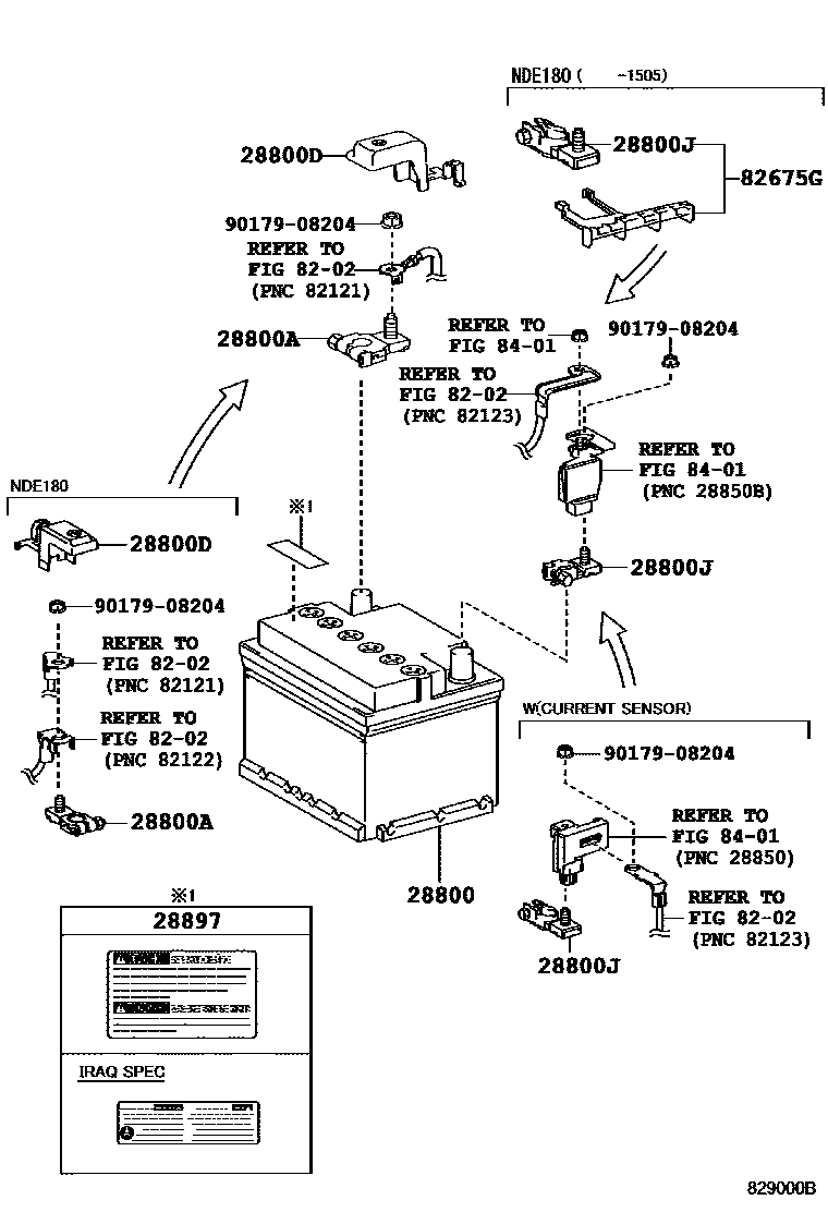 Toyota COROLLA 蓄电池和蓄电池电缆 EPC diagram — 829000B