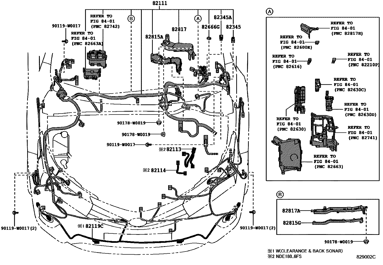 Toyota COROLLA 线束和卡夹 EPC diagram — 829002C