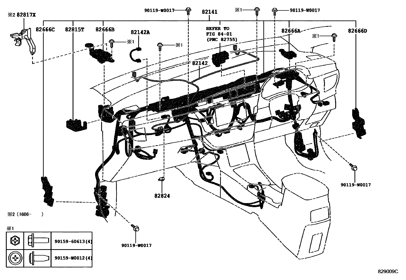 Toyota COROLLA 线束和卡夹 EPC diagram — 829009C