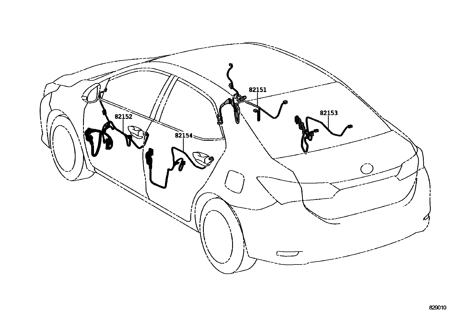 Toyota COROLLA 线束和卡夹 EPC diagram — 829010