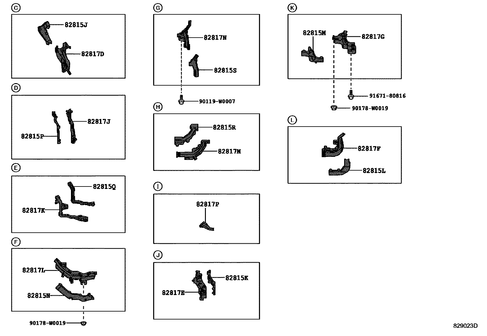 Toyota COROLLA 线束和卡夹 EPC diagram — 829023D